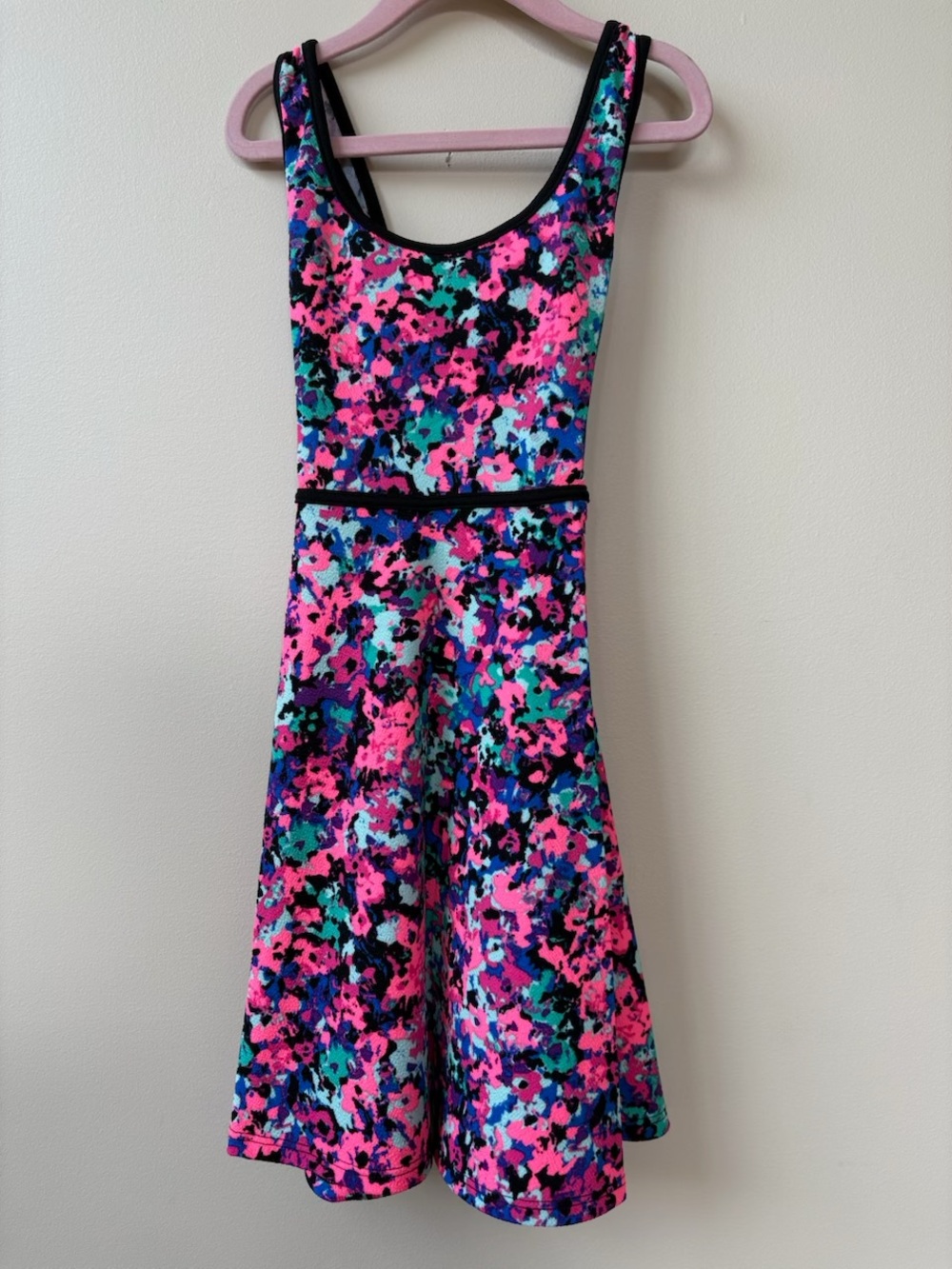 Girl’s Size 10 - Bright Floral Fit-and-Flare Dress in Neon Pink & Teal